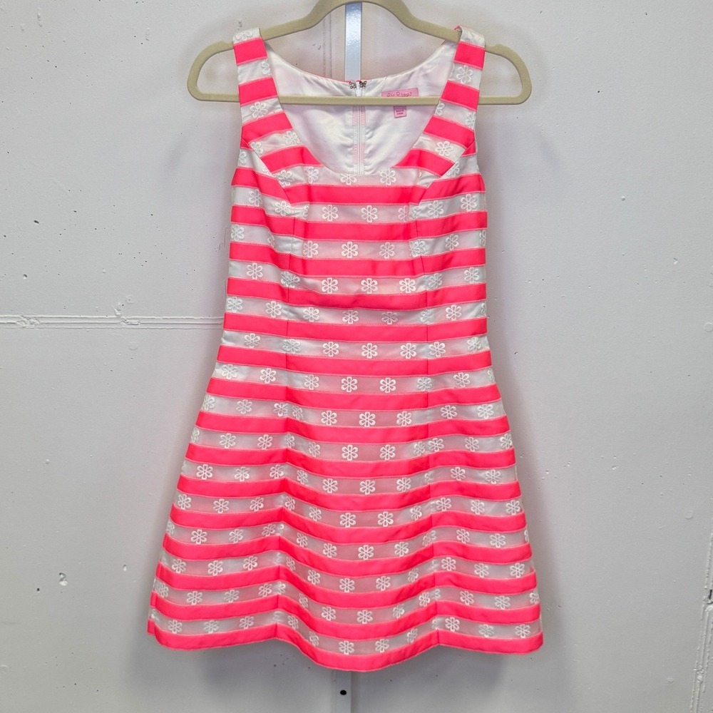Lilly Pulitzer Joslin Fiesta Bright Pink White Floral Striped Joslin Dress Sz 4